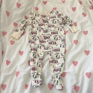 Burt's Bees Cream Holiday Stocking Footie with Red and Green Print